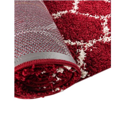 Tapete Shaggy Enrejado en Rojo Burdeos