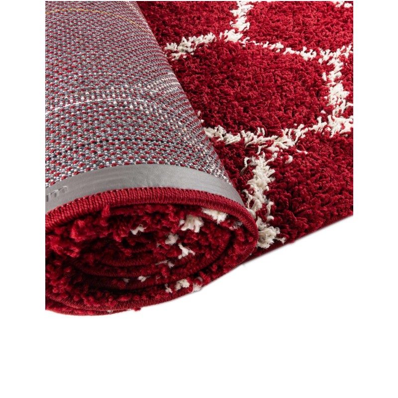 Tapete Shaggy Enrejado en Rojo Burdeos