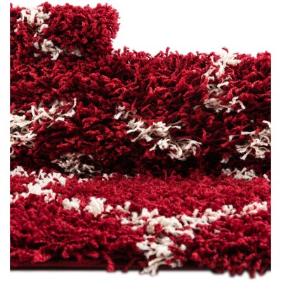 Tapete Shaggy Enrejado en Rojo Burdeos