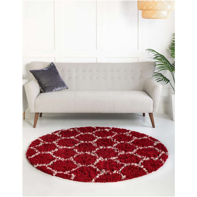 Tapete Shaggy Enrejado en Rojo Burdeos