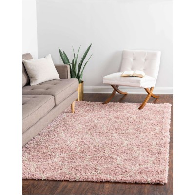 Tapete Shaggy Enrejado en Rosa Claro
