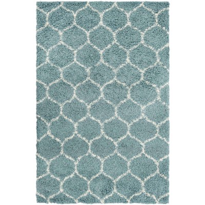 Tapete Shaggy Enrejado en Azul Claro