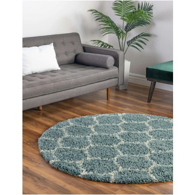 Tapete Shaggy Enrejado en Azul Claro