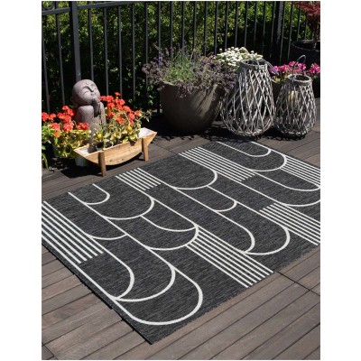 Tapete Moderno Exterior Negro y Blanco de Arcos