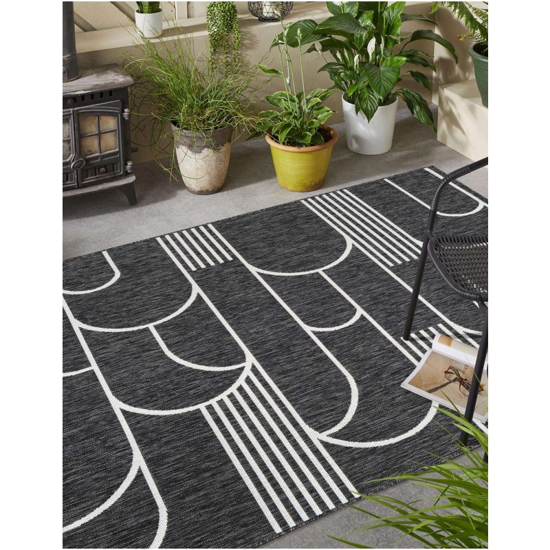 Tapete Moderno Exterior Negro y Blanco de Arcos