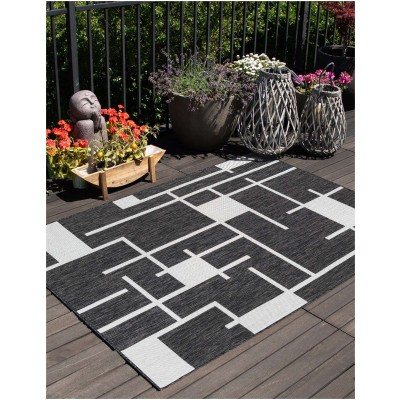 Tapete Moderno Exterior Negro y Blanco de Cuadrícula Incompleta