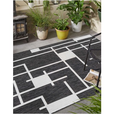 Tapete Moderno Exterior Negro y Blanco de Cuadrícula Incompleta