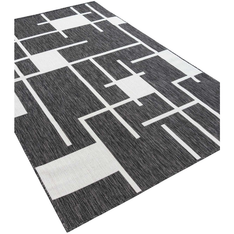 Tapete Moderno Exterior Negro y Blanco de Cuadrícula Incompleta