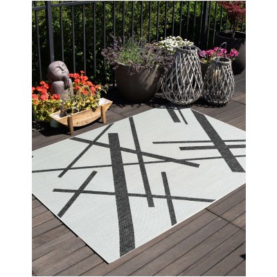 Tapete Moderno Exterior Blanco y Negro Franjas Sobrepuestas