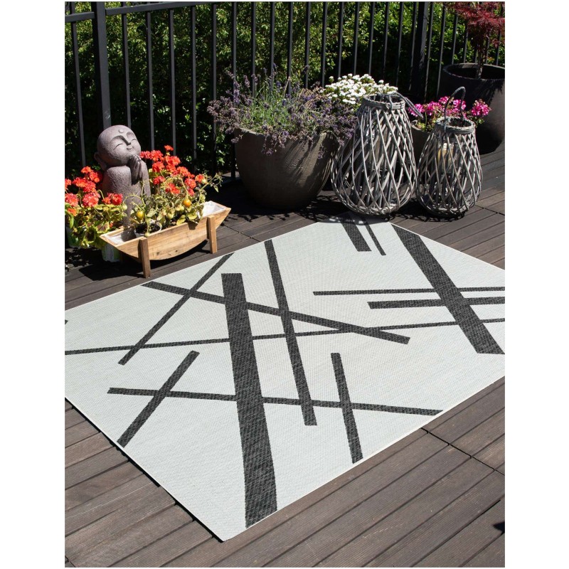 Tapete Moderno Exterior Blanco y Negro Franjas Sobrepuestas