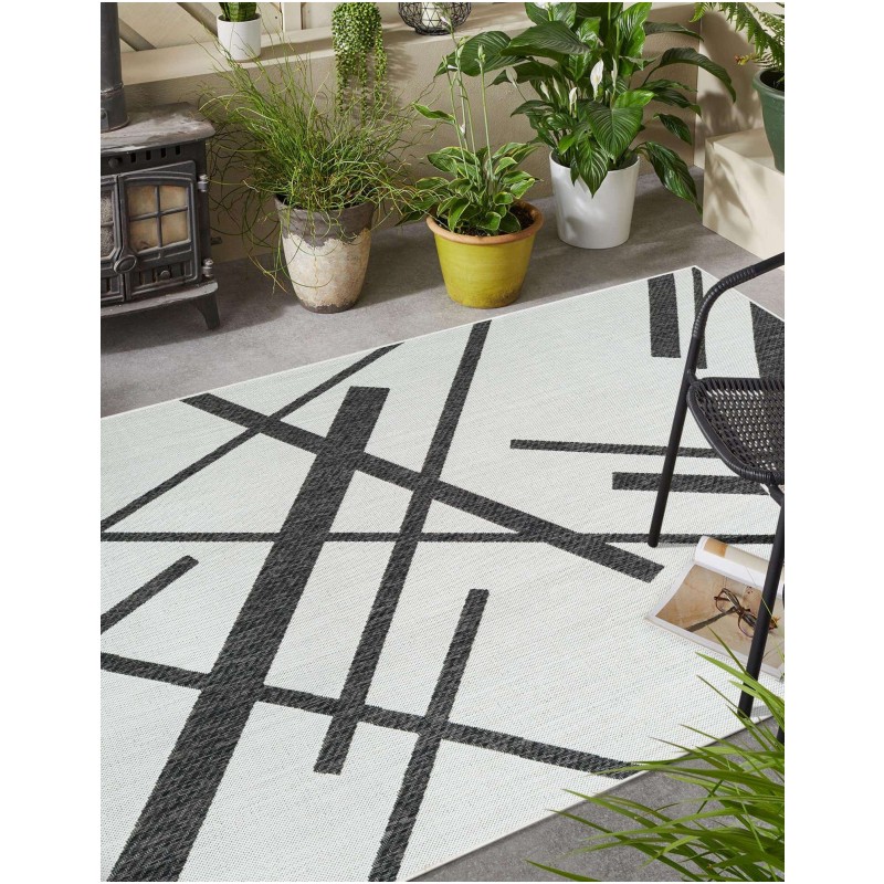 Tapete Moderno Exterior Blanco y Negro Franjas Sobrepuestas