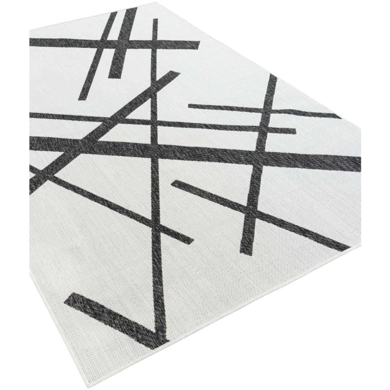 Tapete Moderno Exterior Blanco y Negro Franjas Sobrepuestas