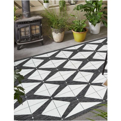 Tapete Moderno Exterior Blanco y Negro Mosaicos Cruzados