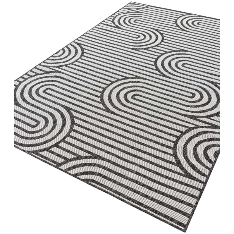 Tapete Moderno Exterior Blanco y Negro de Curvas Entrelazadas