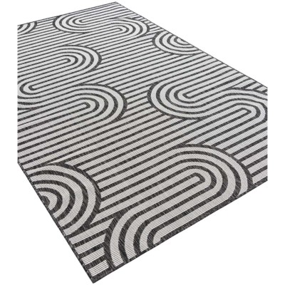Tapete Moderno Exterior Blanco y Negro de Curvas Entrelazadas