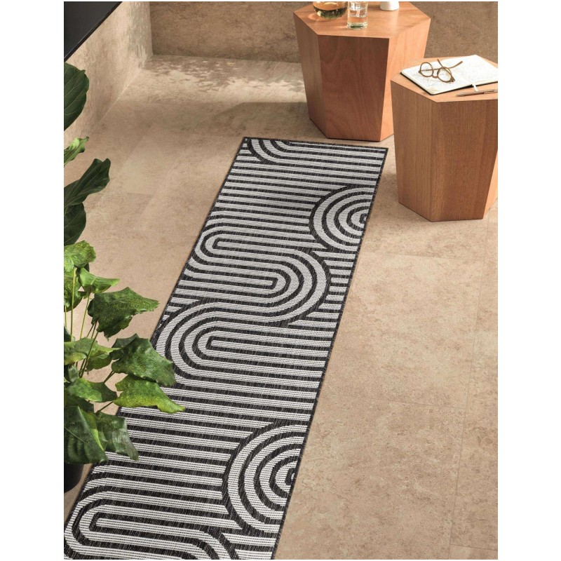 Tapete Moderno Exterior Blanco y Negro de Curvas Entrelazadas