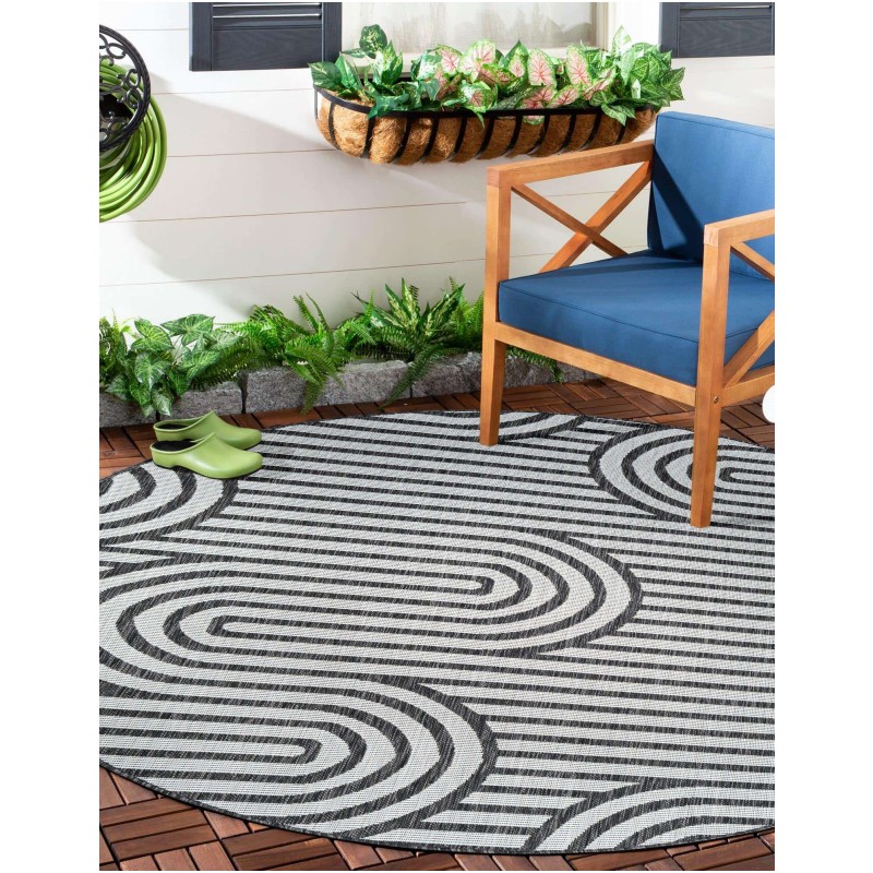 Tapete Moderno Exterior Blanco y Negro de Curvas Entrelazadas