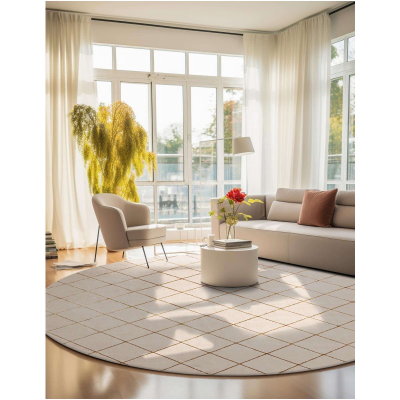 Tapete Anna Enrejado Blanco y Oro