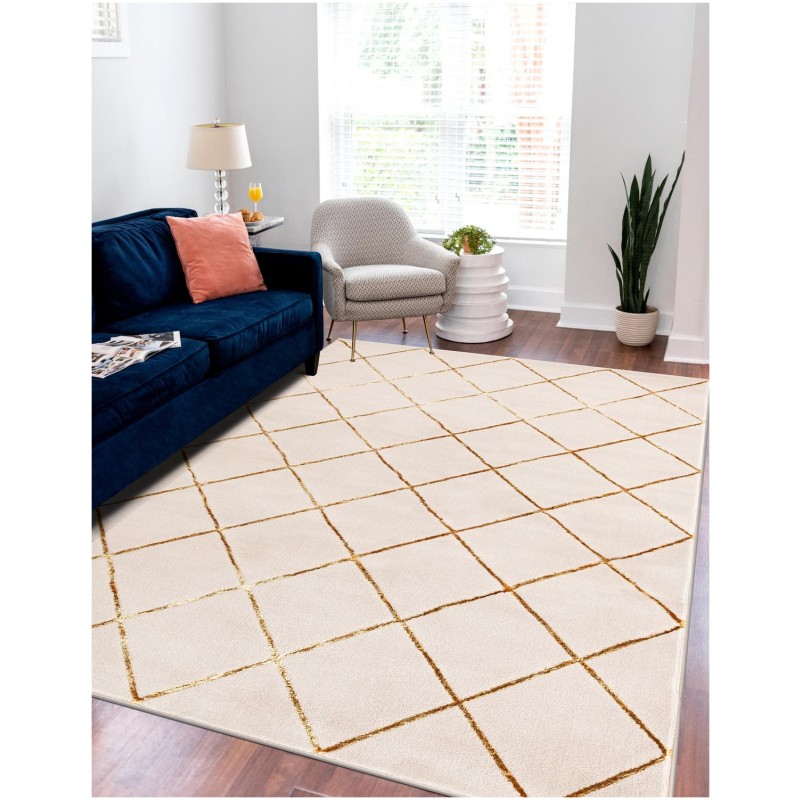 Tapete Anna Enrejado Blanco y Oro