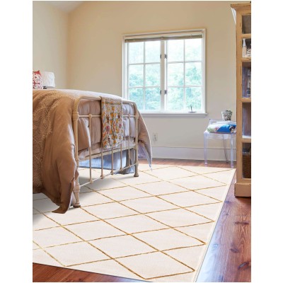 Tapete Anna Enrejado Blanco y Oro