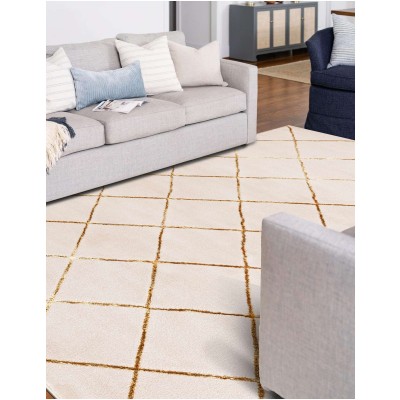 Tapete Anna Enrejado Blanco y Oro