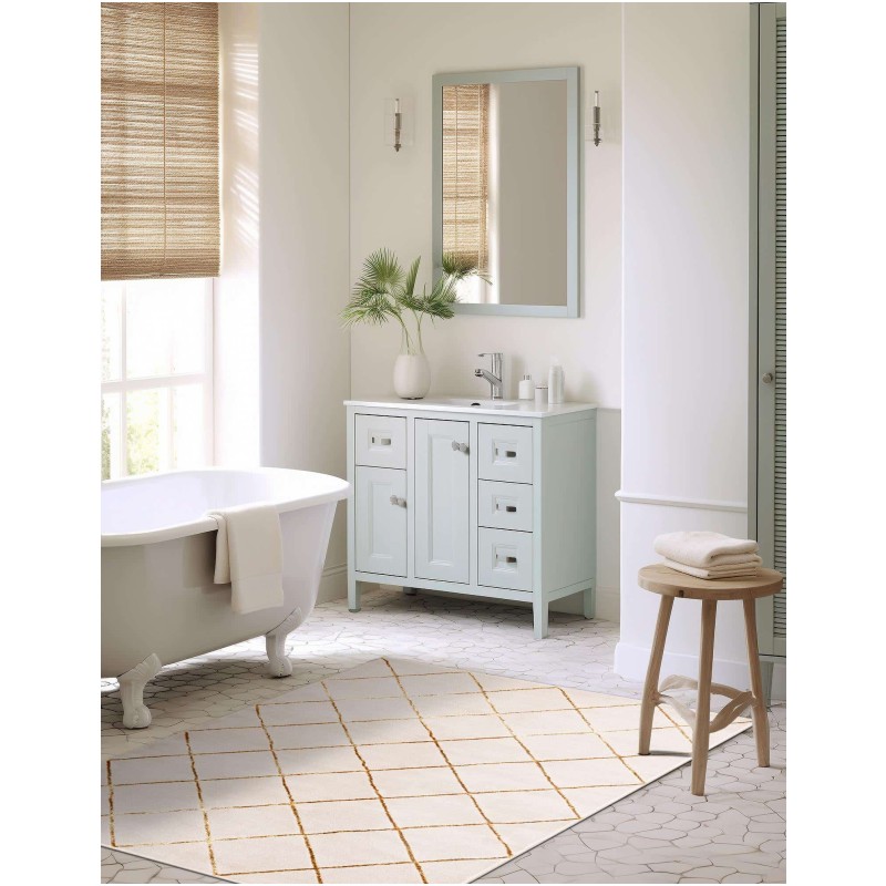 Tapete Anna Enrejado Blanco y Oro