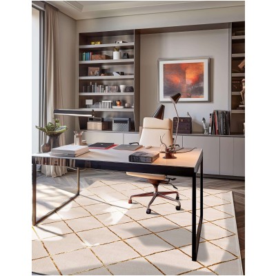 Tapete Anna Enrejado Blanco y Oro