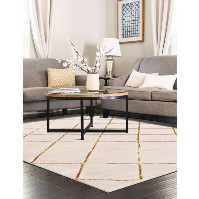 Tapete Anna Enrejado Blanco y Oro