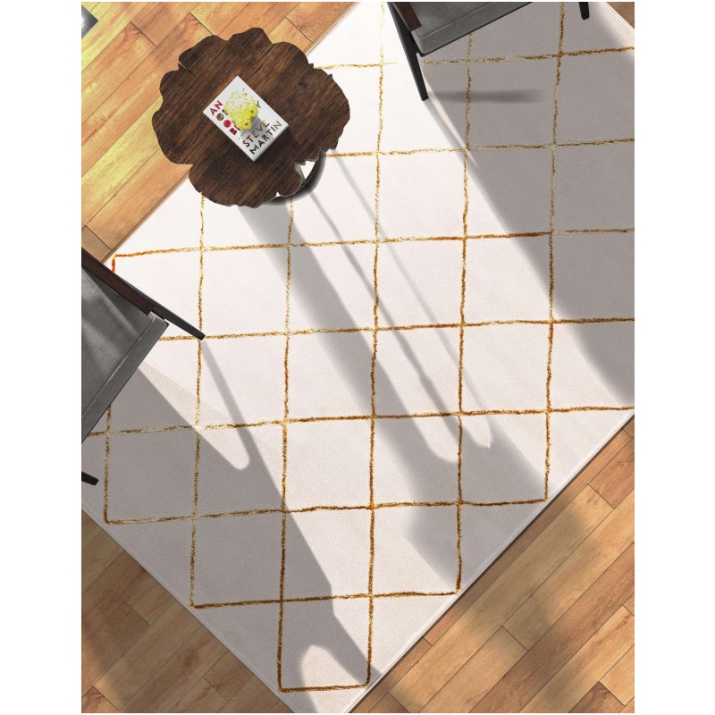 Tapete Anna Enrejado Blanco y Oro