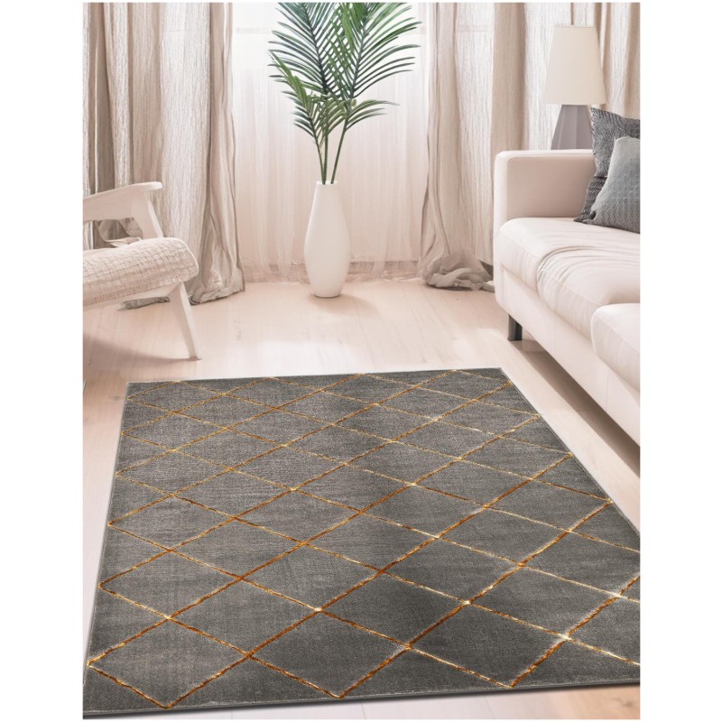 Tapete Anna Enrejado Gris y Oro