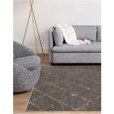 Tapete Anna Enrejado Gris y Oro