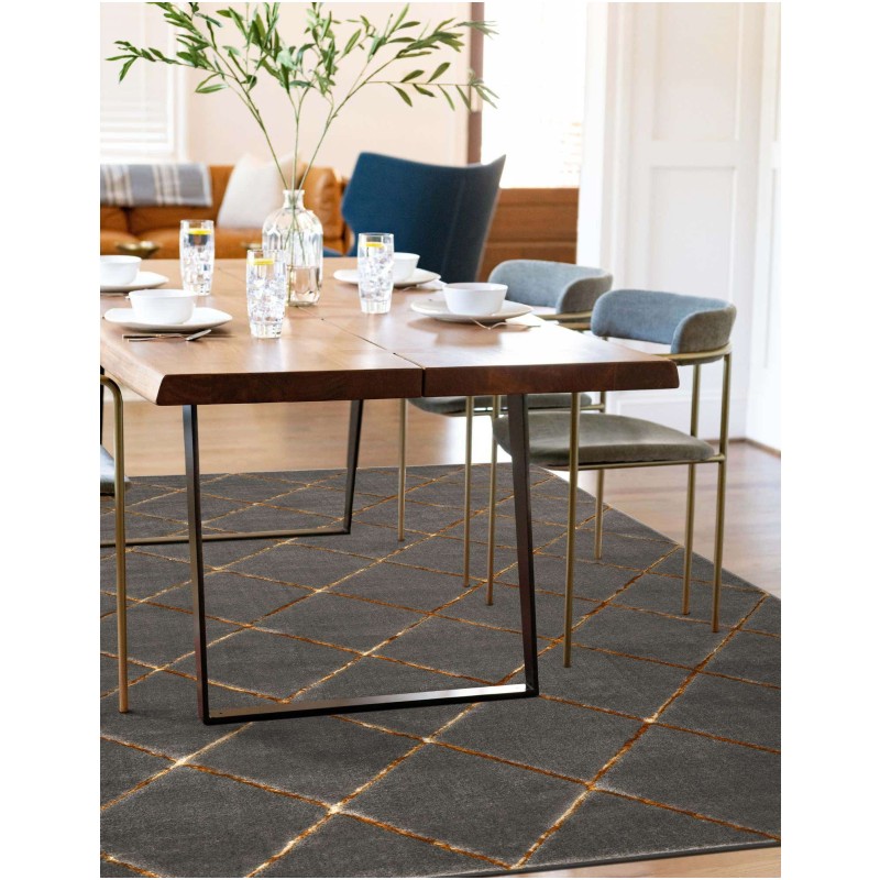 Tapete Anna Enrejado Gris y Oro