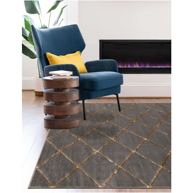 Tapete Anna Enrejado Gris y Oro