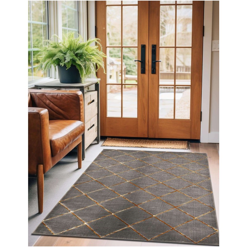 Tapete Anna Enrejado Gris y Oro