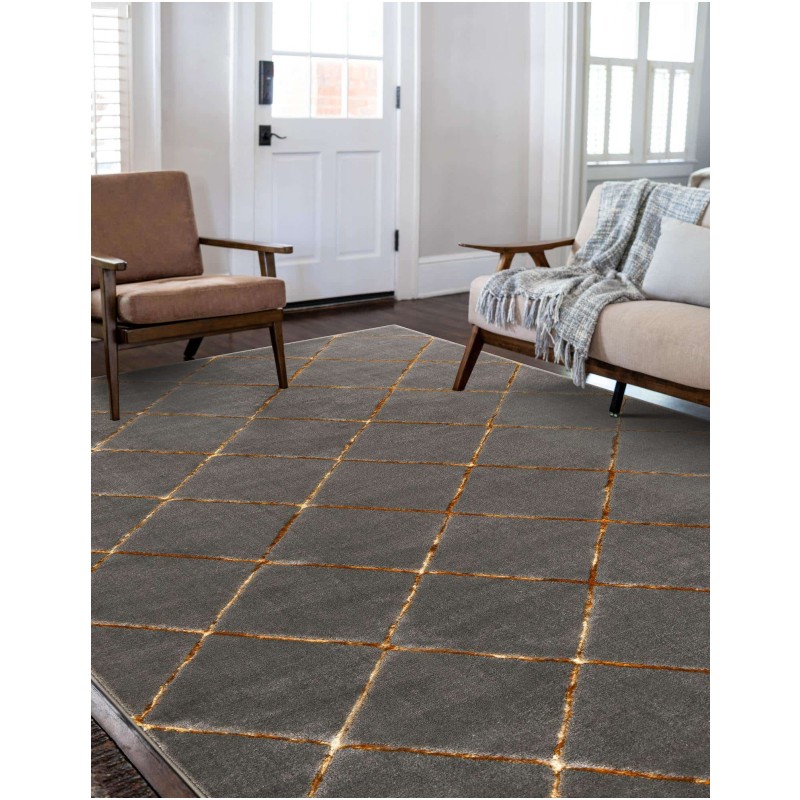 Tapete Anna Enrejado Gris y Oro