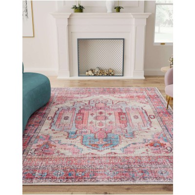 Tapete Lavable Lunar Medallón en Rojizo