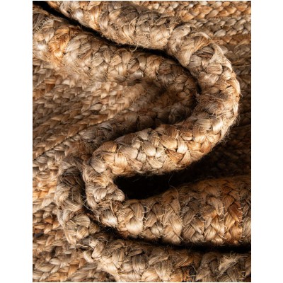 Tapete Trenzado de Yute Natural con Borde Azul