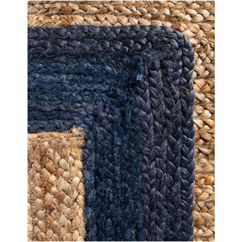 Tapete Trenzado de Yute Natural con Borde Azul