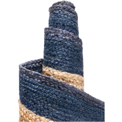 Tapete Trenzado de Yute Natural con Borde Azul