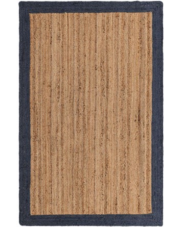 Tapete Trenzado de Yute Natural con Borde Azul