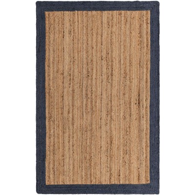 Tapete Trenzado de Yute Natural con Borde Azul