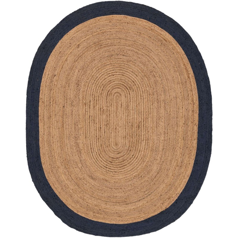 Tapete Trenzado de Yute Natural con Borde Azul