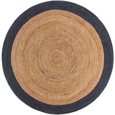 Tapete Trenzado de Yute Natural con Borde Azul