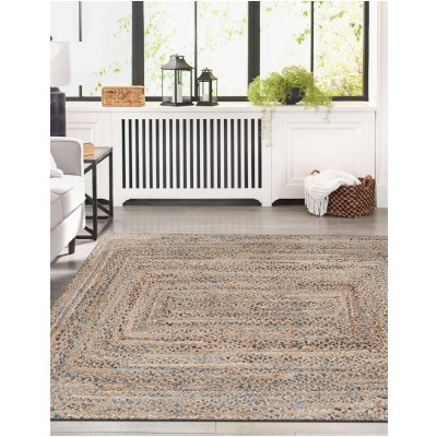 Tapete Trenzado de Yute y Denim Azul