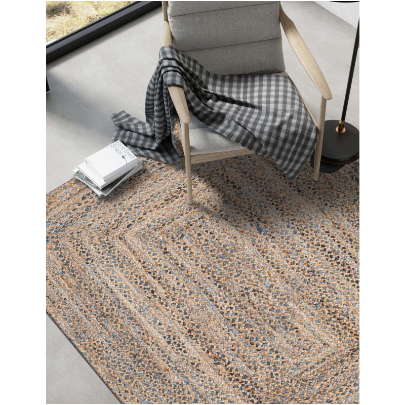 Tapete Trenzado de Yute y Denim Azul