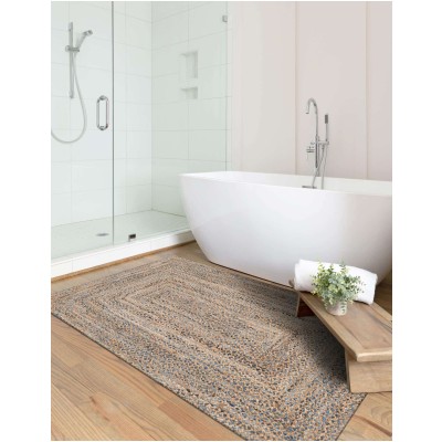 Tapete Trenzado de Yute y Denim Azul