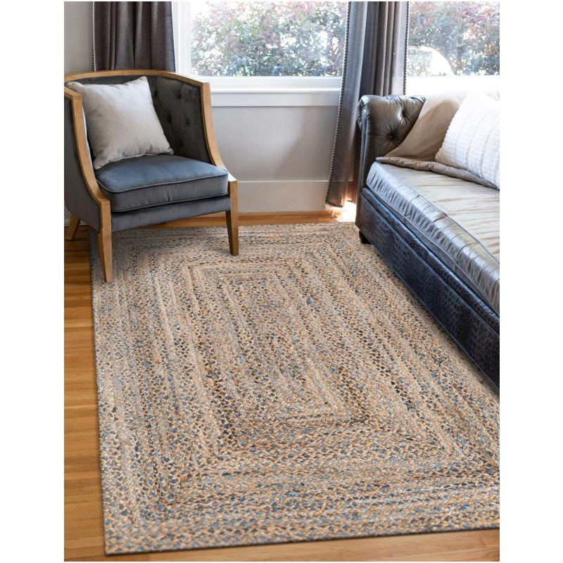 Tapete Trenzado de Yute y Denim Azul