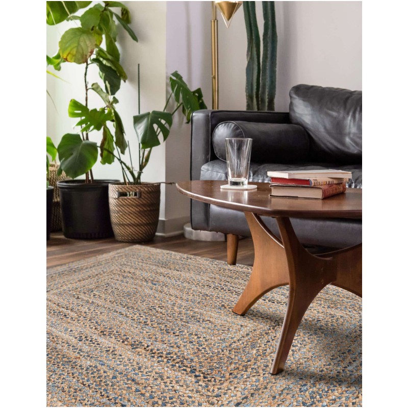 Tapete Trenzado de Yute y Denim Azul