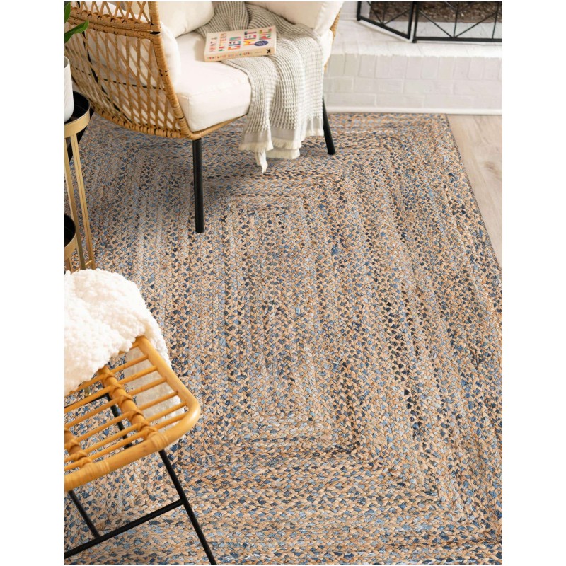 Tapete Trenzado de Yute y Denim Azul