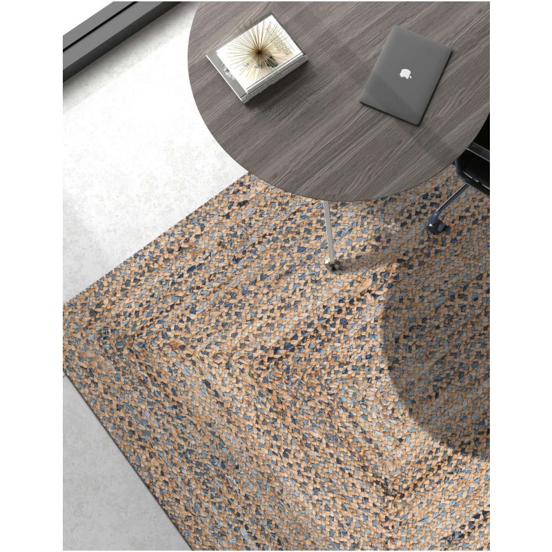 Tapete Trenzado de Yute y Denim Azul